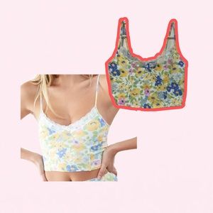 Brand new pacsun bright neon floral crop top tank top with lace